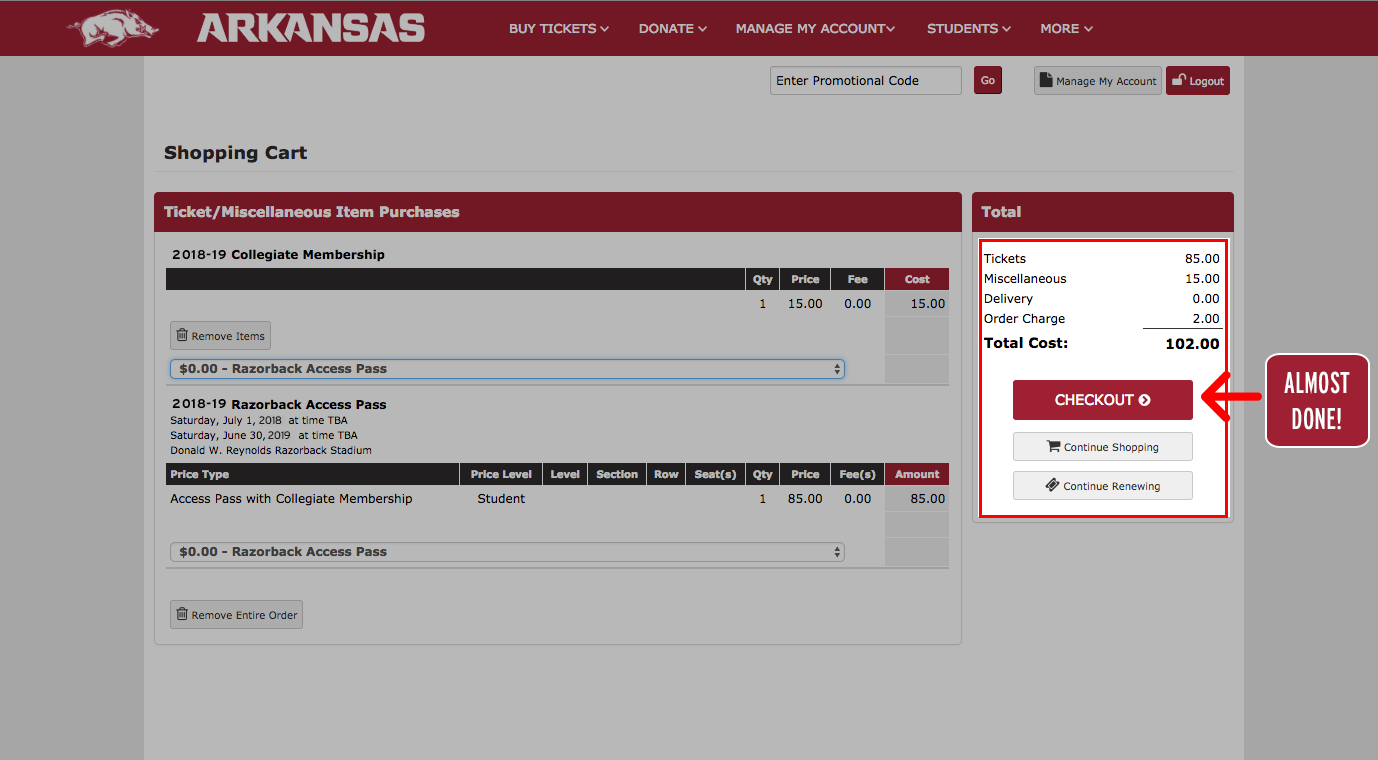 Student Razorback Access Pass Arkansas Razorbacks